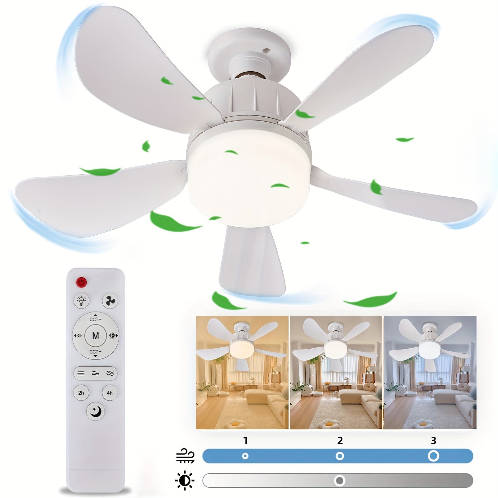 Socket Type Ceiling Fan Light Kit with Remote Control Dimmable for Bathroom Bedroom Kitchen