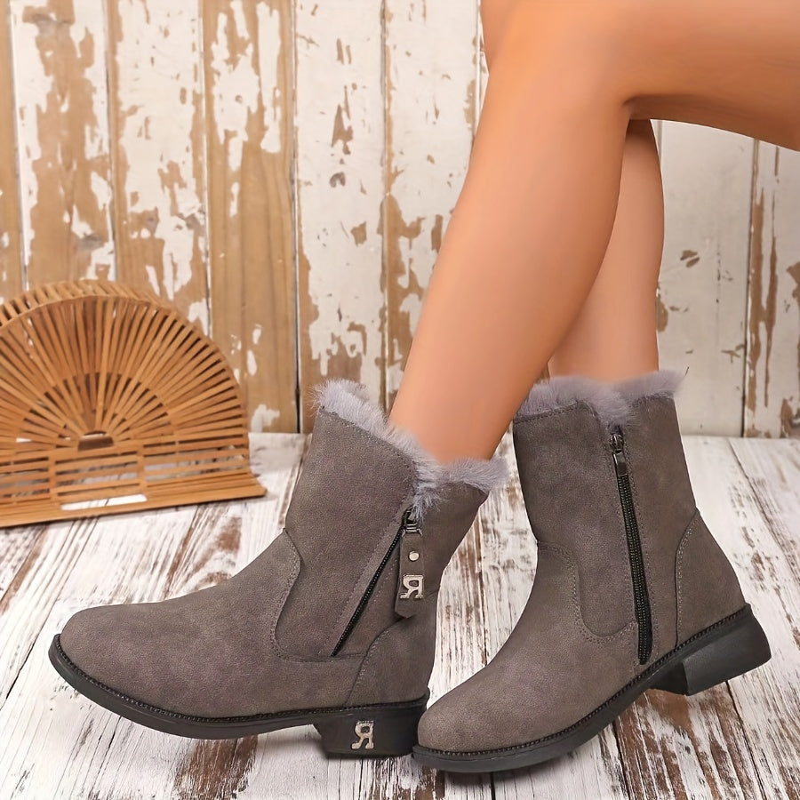 Women's Velvet Frosted Short Snow Boots Thick Heel Non-Slip Mid Calf