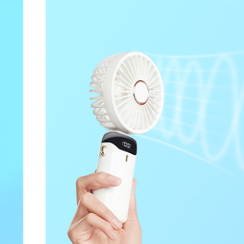 Портативный мини-вентилятор с Type-C перезаряжаемым аккумулятором 800 мАч, LED-дисплеем, складыванием на 90°, 3-в-1 персональный вентилятор в черном и розовом золоте.
