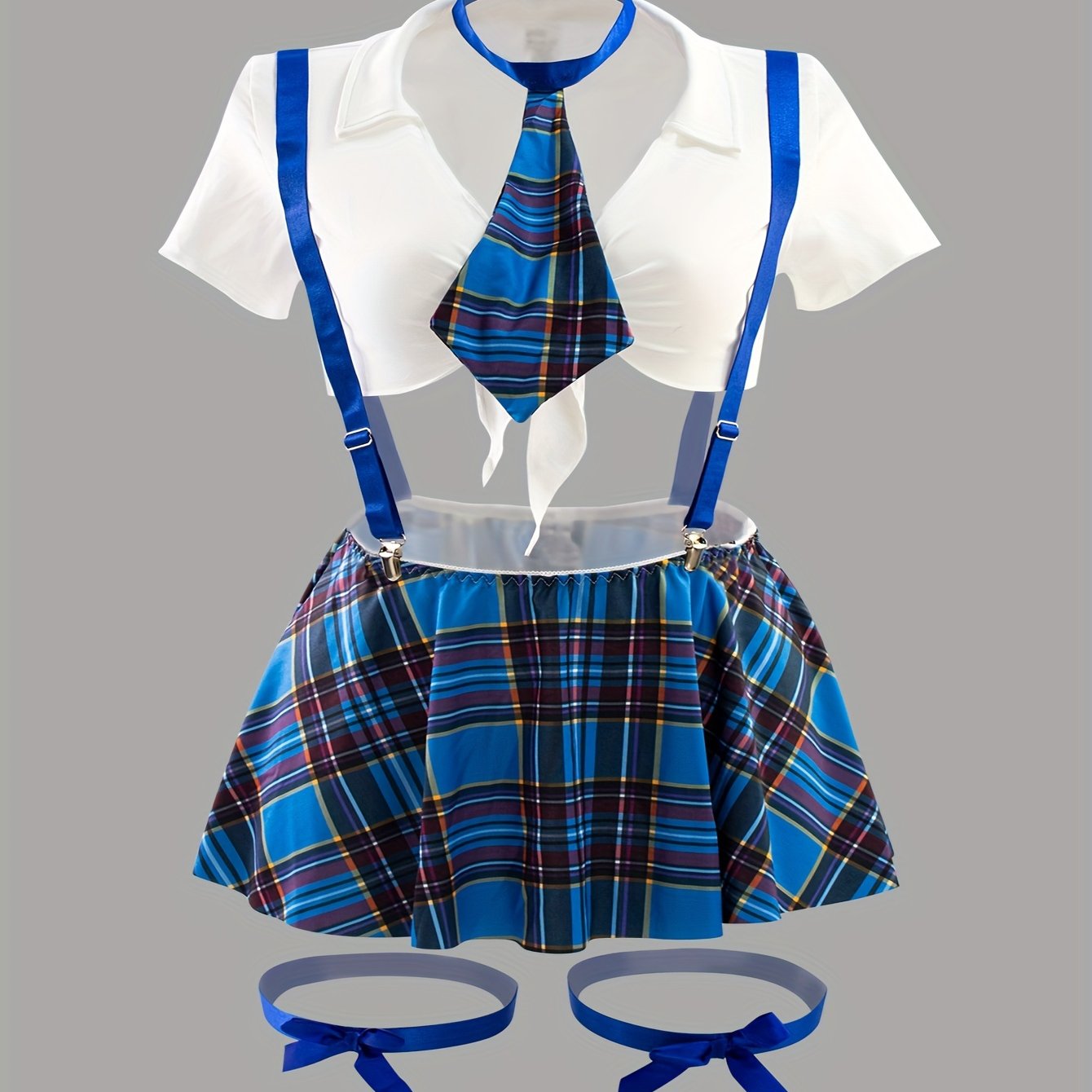 Women'S Preppy Plaid Costume Set with Bralette Skirt Top Underwear