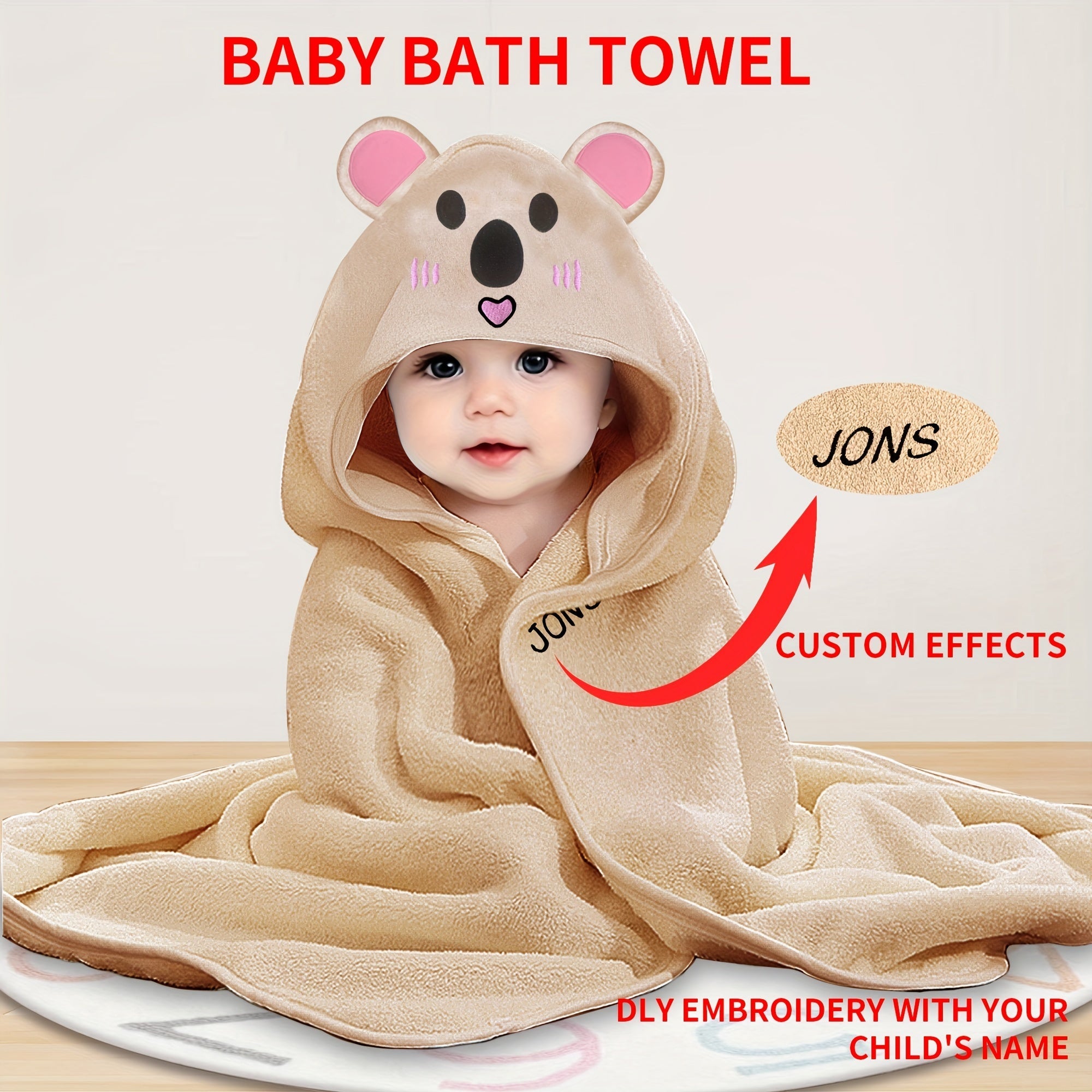 Kids Personalized Bath Towel Ultra-Fine Polyester Embroidered with Name in Multiple Colors