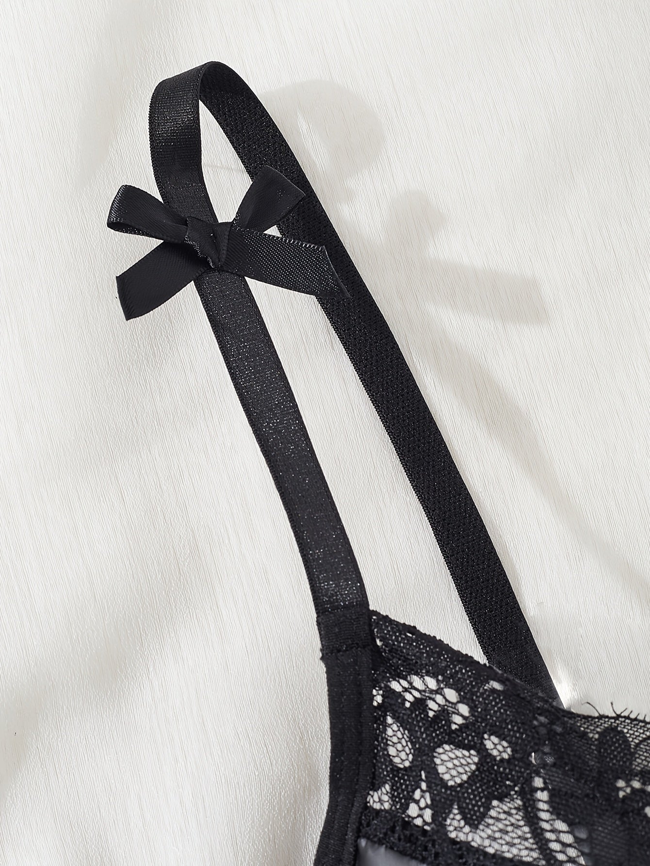 Women's Lace-Trimmed PU Bodysuit Backless Stretchy Non-Transparent