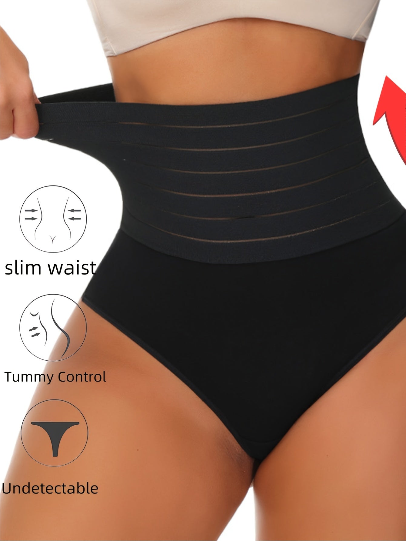 High-Waist Tummy Control Shapewear Panties for Women Black Breathable Nylon Elastane