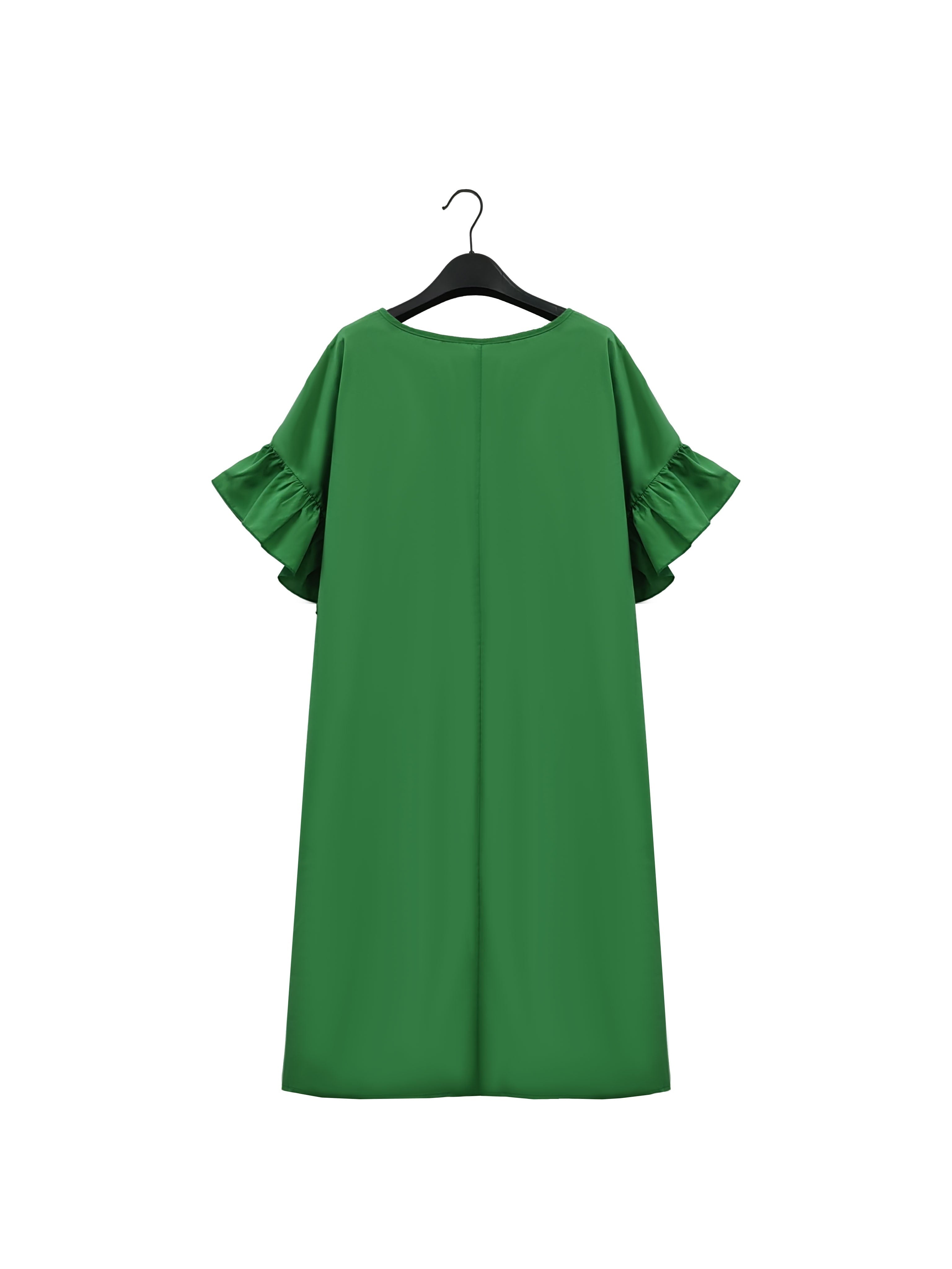 Plus Size Women's Ruffle Cuff Short Sleeve Dress for Spring Summer Polyester Elegant Fit and Flare