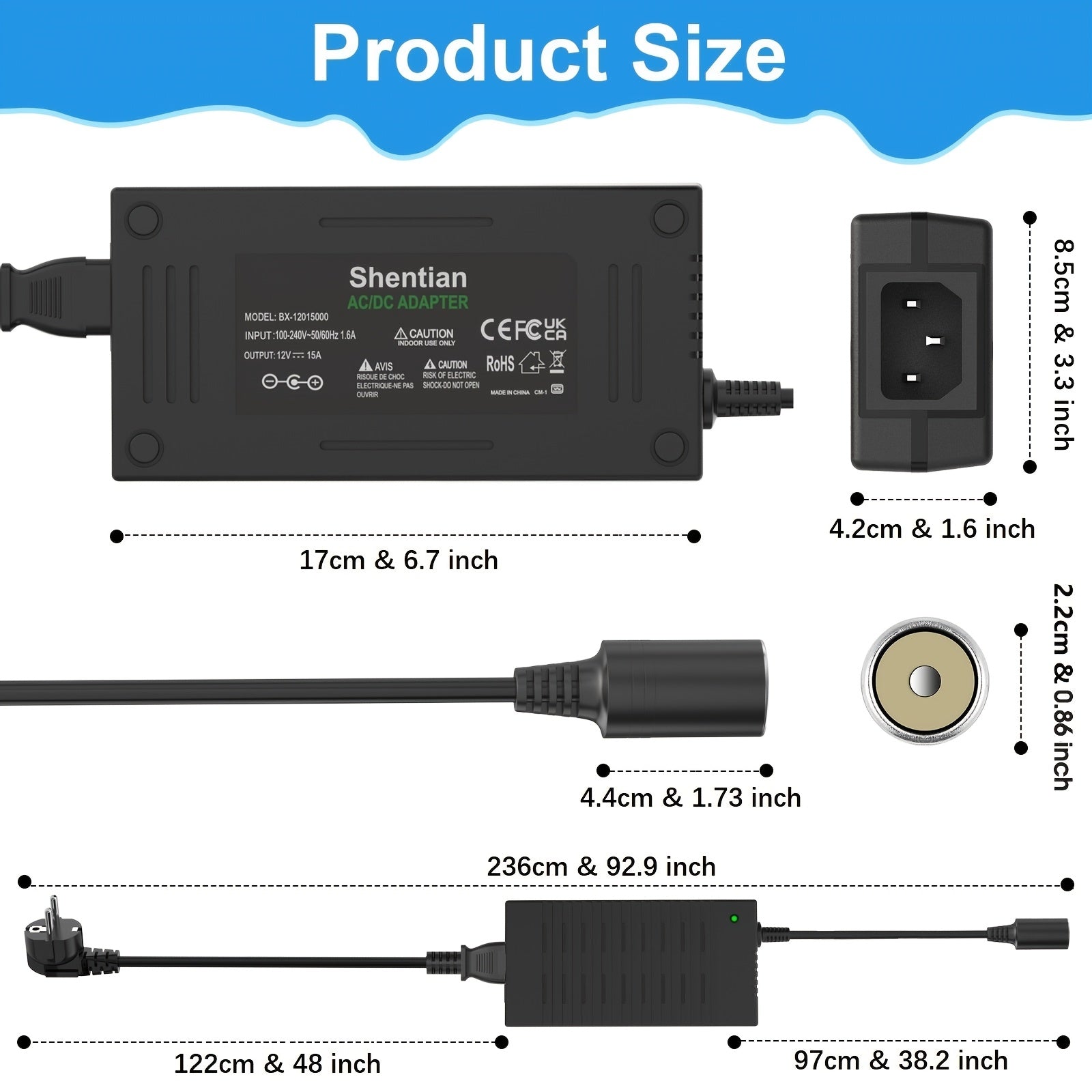 AC to DC Car Charger Adapter 12V Cigarette Lighter Socket Converter 100-240V