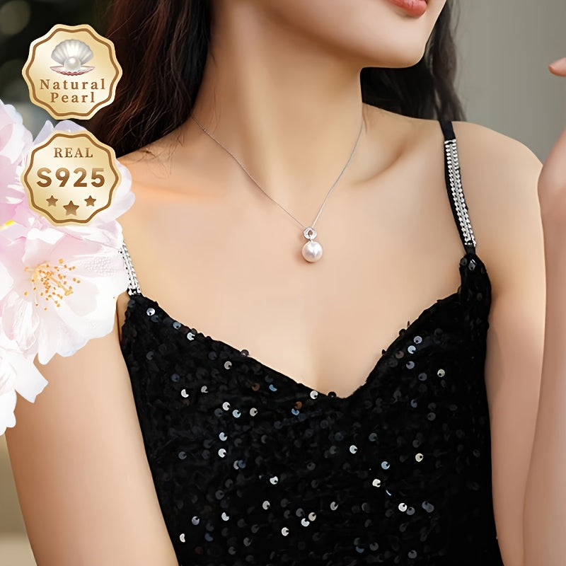 Women's Pearl Necklace 12-13mm Natural Freshwater S925 Silver Heart Core