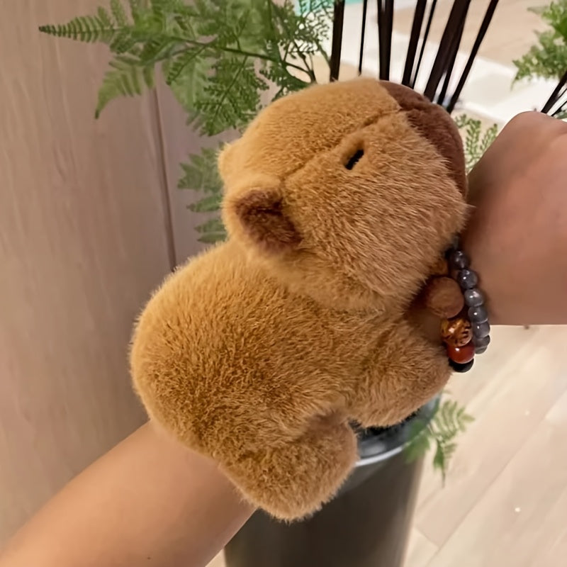 Cute Capybara Plush Toy Wristband Dark Brown Guinea Pig Keychain for Kids and Adults