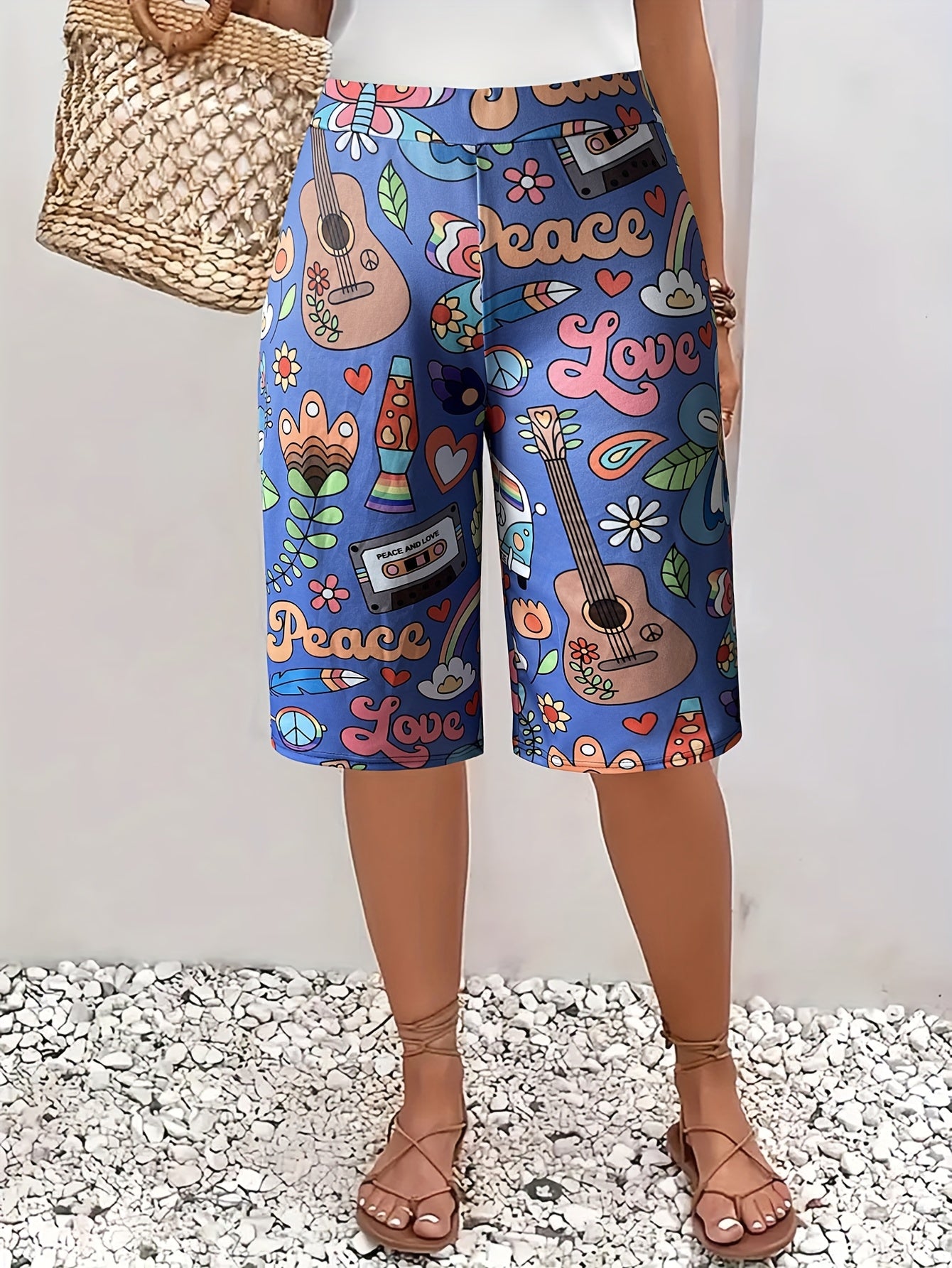 Plus Size Printed Shorts Casual Comfortable Elastic Waist