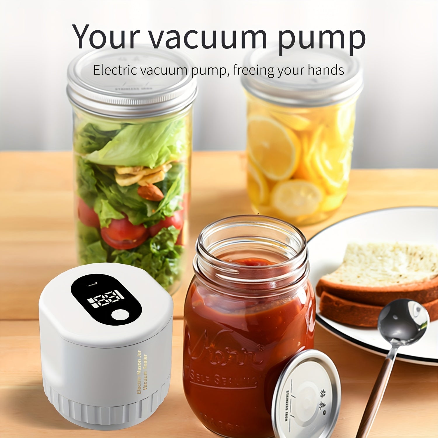 Electric Vacuum Sealer for Jars One-Button Leak-Proof Seal Food Storage