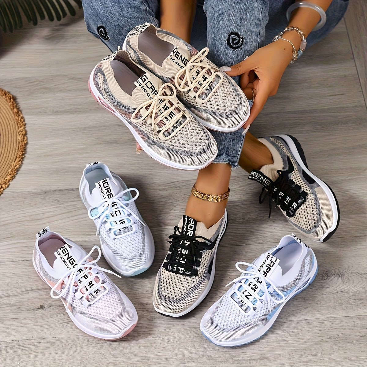 Women's Plus Size Lightweght Casual Sneakers with Gradient Color-Blocking and Breathable Fabric