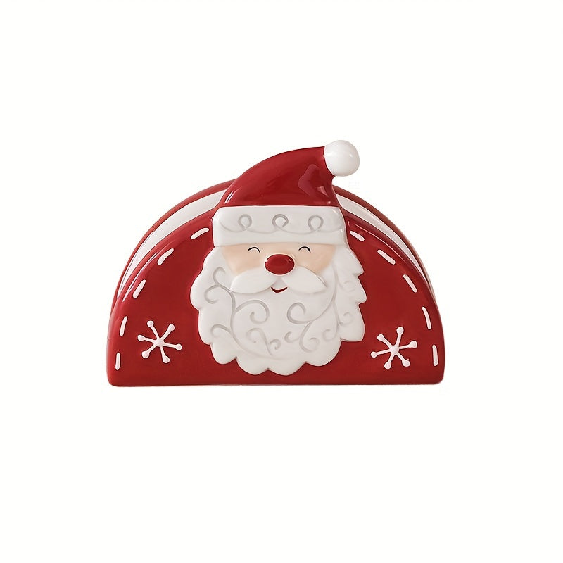 Christmas Santa Ceramic Napkin Holder with Embossed Holiday Design