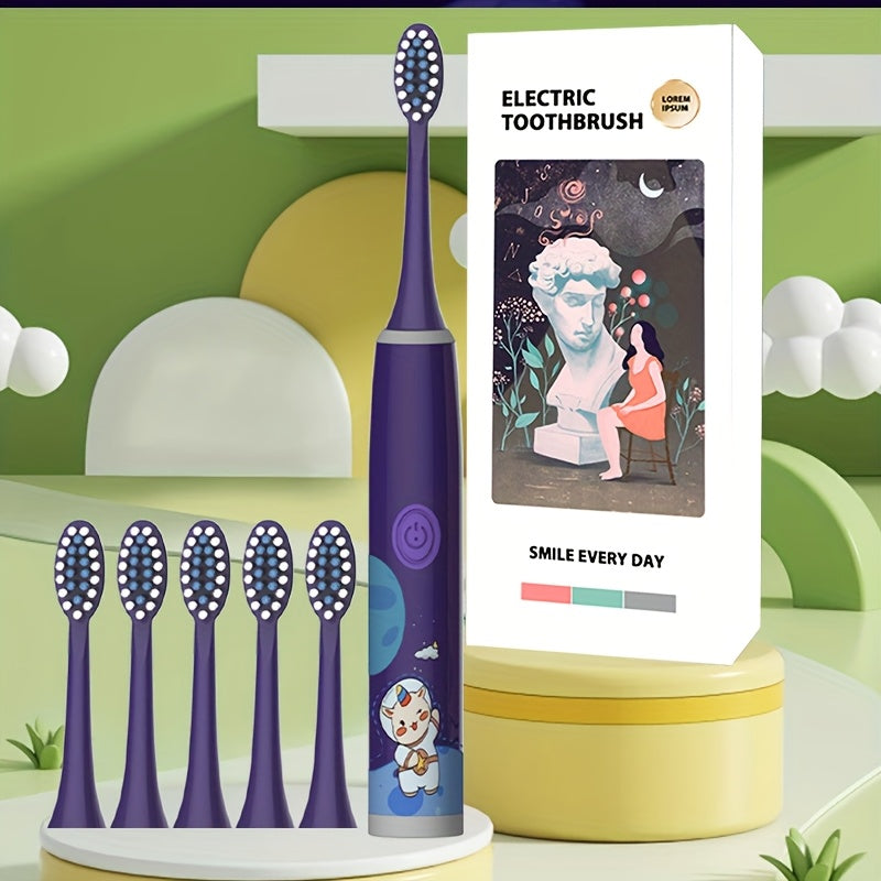 Kids Electric Toothbrush with 2-6 Brush Heads Soft Bristles Space Series