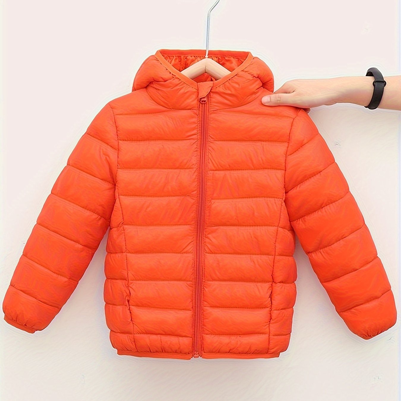 Unisex Solid Color Hooded Jacket for Kids Lightweight Polyester Fall Winter Running