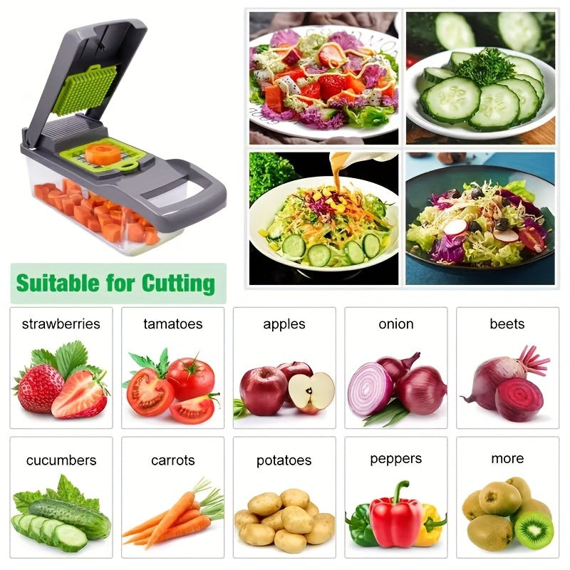 Juego de cortador de verduras con 8 cuchillas cuadradas, cortador de frutas, rallador de alimentos manual