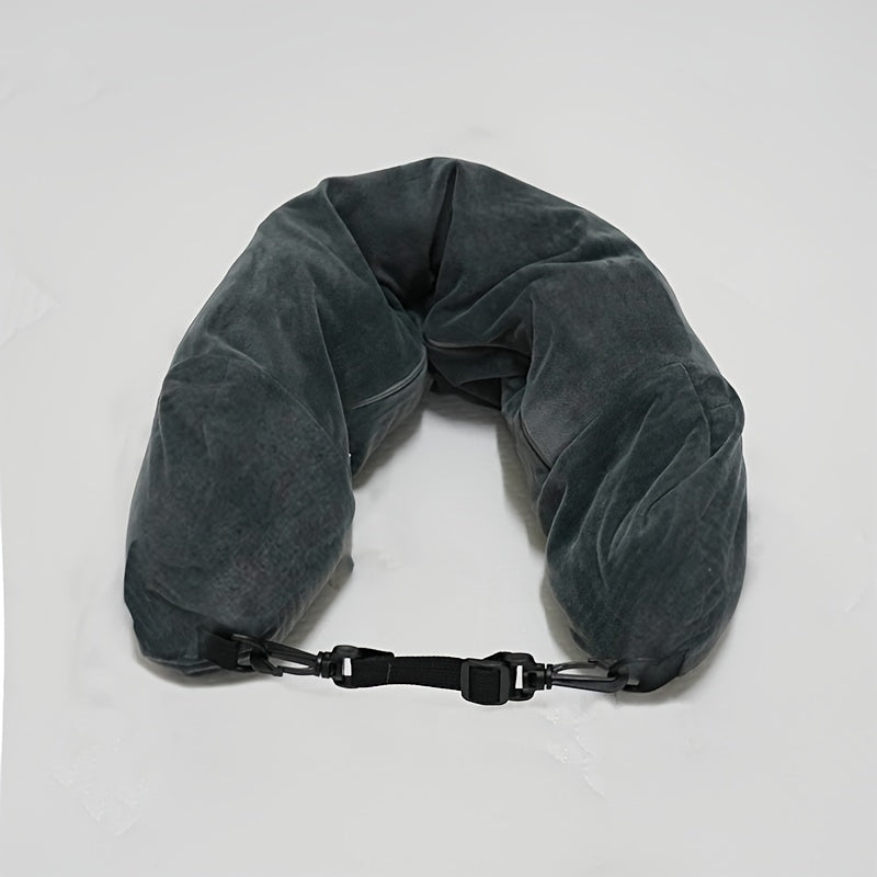 Black Adjustable Dutch Velvet Travel Neck Pillow with Long Zipper for Comfort