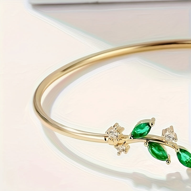 Pulsera de hoja de cobre con zirconia cúbica para mujer, joyería elegante