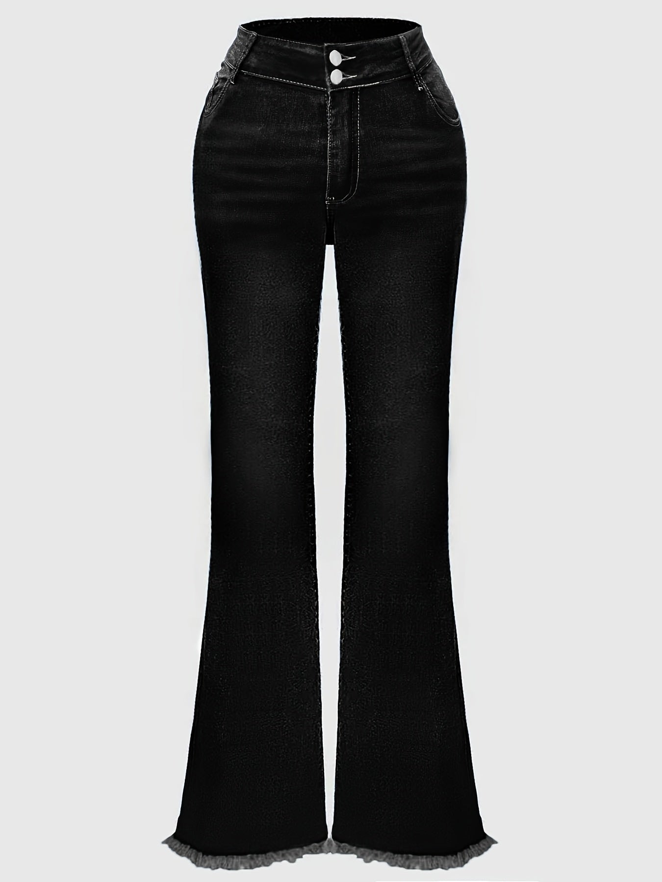 Plus Size Women's High-Waisted Flared Jeans Black Geometric Embroidery