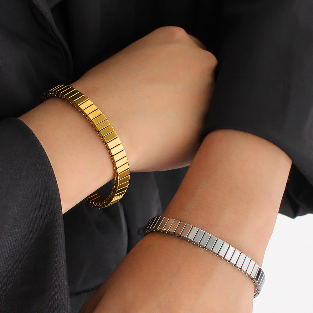 Titanium po'latdan yasalgan bilaguzuk - 18K oltin bilan qoplangan, Yaponiya va Koreya ilhomlangan, zamonaviy va ko'p qirrali, yuqori sifatli bilaguzuk, har kuni kiyish va sovg'a berish uchun mukammal, Rojdestvo uchun ajoyib