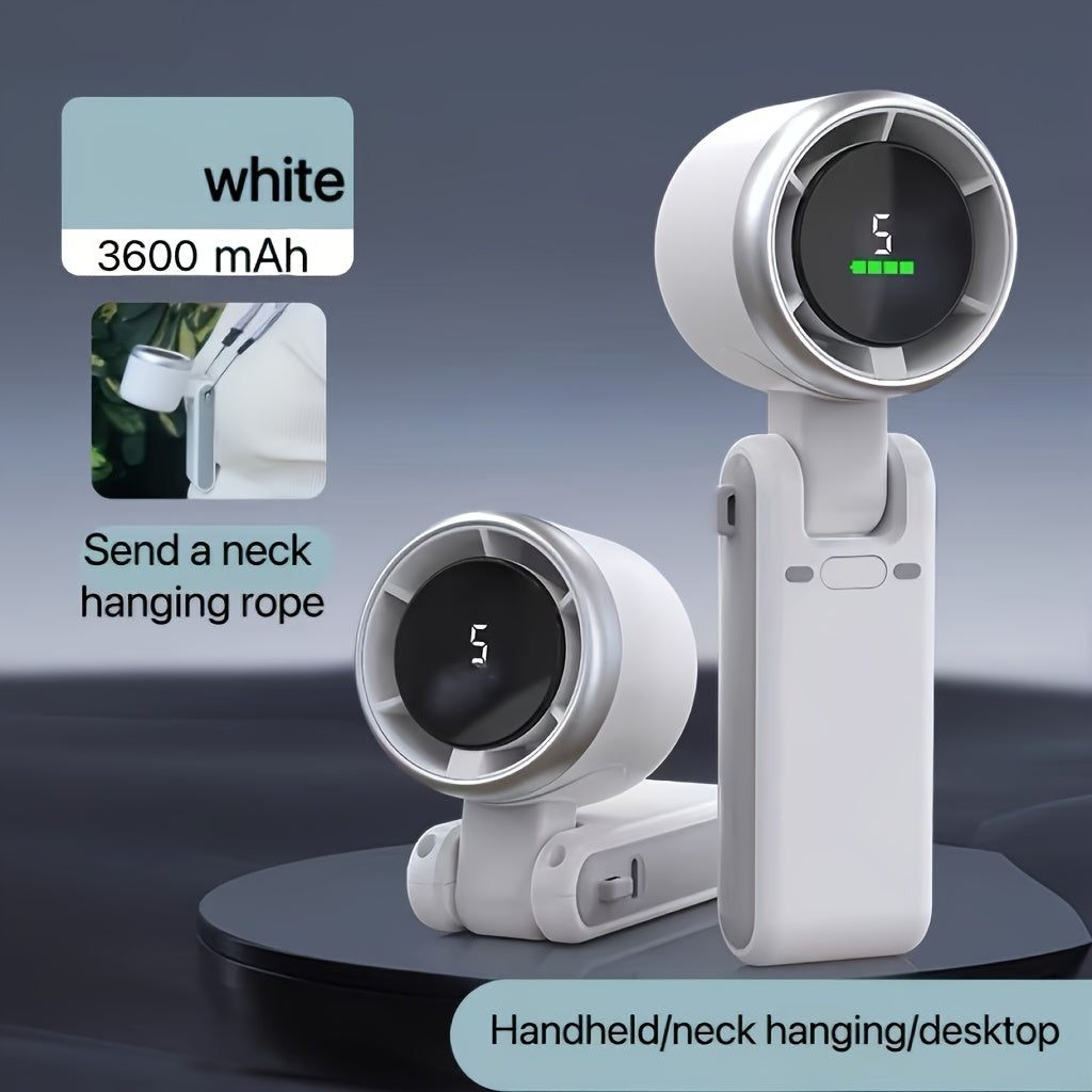 Mini Handheld Fan with 5-Speed Control Digital Display USB Rechargeable for Travel Camping Outdoor Black Gray