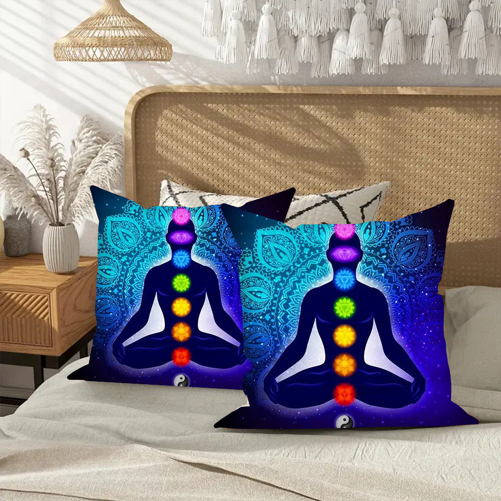 Two-Pack Yoga Meditation Chakra Art Throw Pillow Covers 45.72cm Square Polyester Washable Fade-Resistant