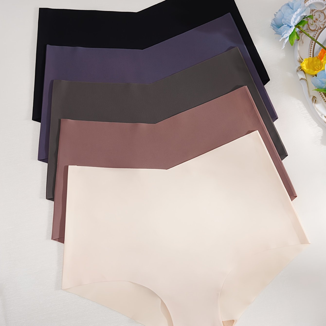 Seamless High Waist Women's Briefs Pack of 5 Soft Comfortable Solid Color Underwear