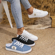 Women's Casual Solid Color Sneakers Black White Blue Brown Slip-On Lace-Up Shoes