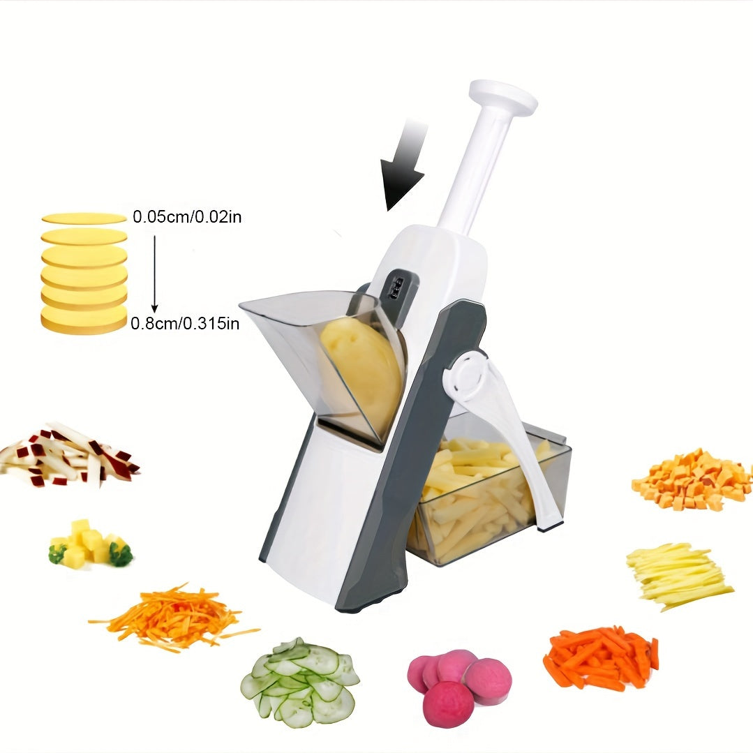 Multi-Functional 5-in-1 Vegetable Chopper Gray, Adjustable Thickness, Easy Meal Prep