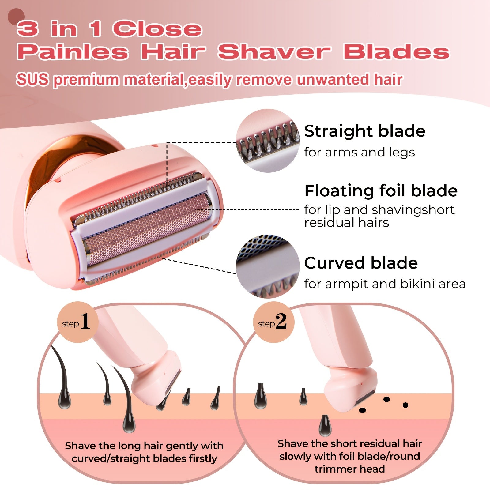 Afeitadora eléctrica de lámina para mujer, cuchilla de acero inoxidable, recargable por USB, uso húmedo y seco, batería de 800mAh