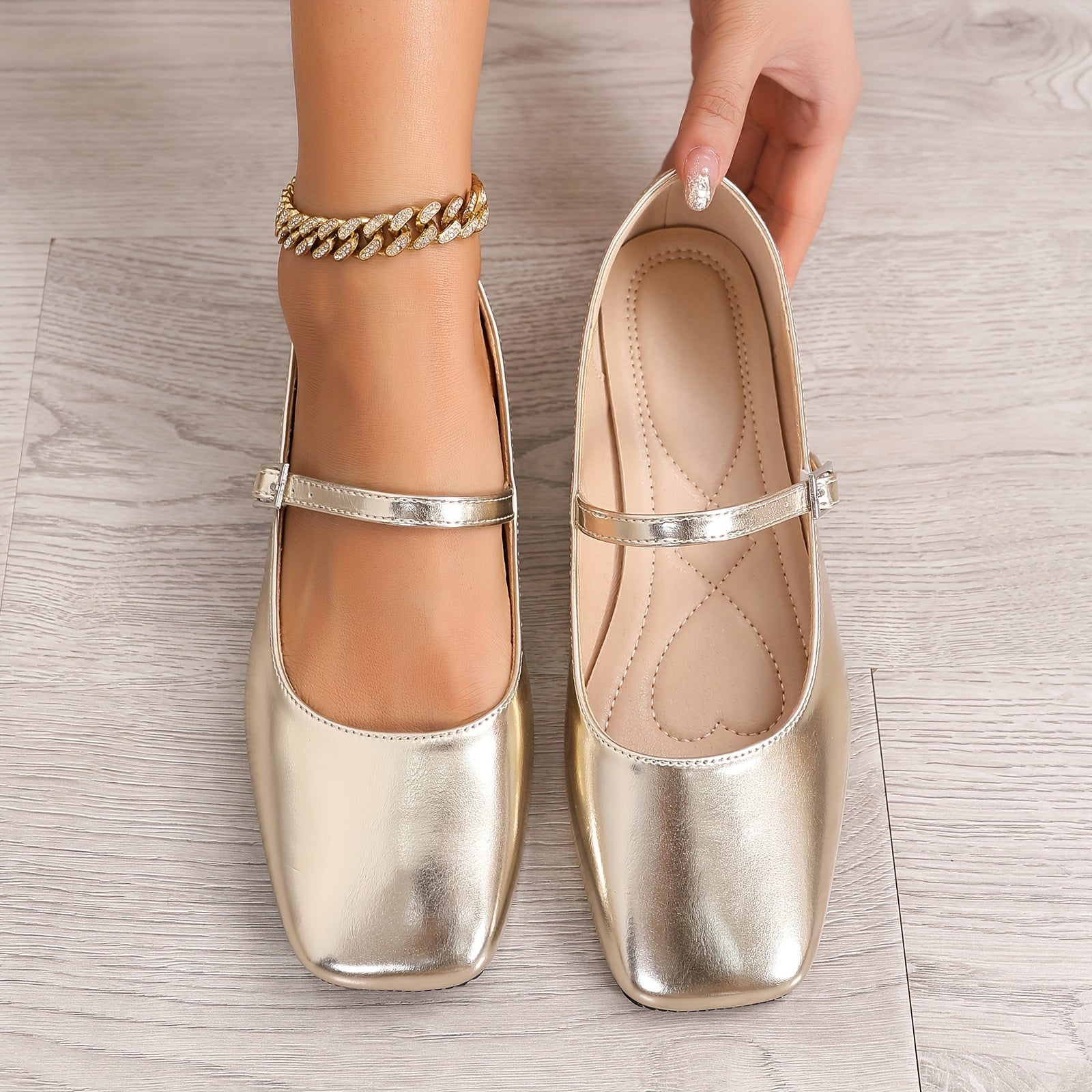 Women's Retro Square Toe Mary Jane Flats with Buckle Silver Spring Summer