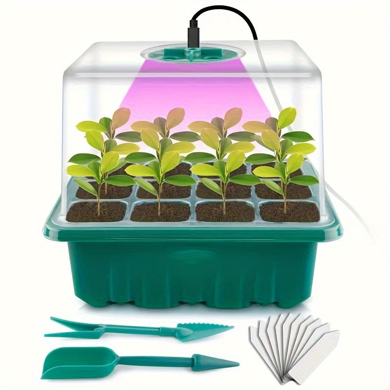 Seedling Starter Tray 5-Pack with Grow Light Humidity Dome for Greenhouse Wheatgrass