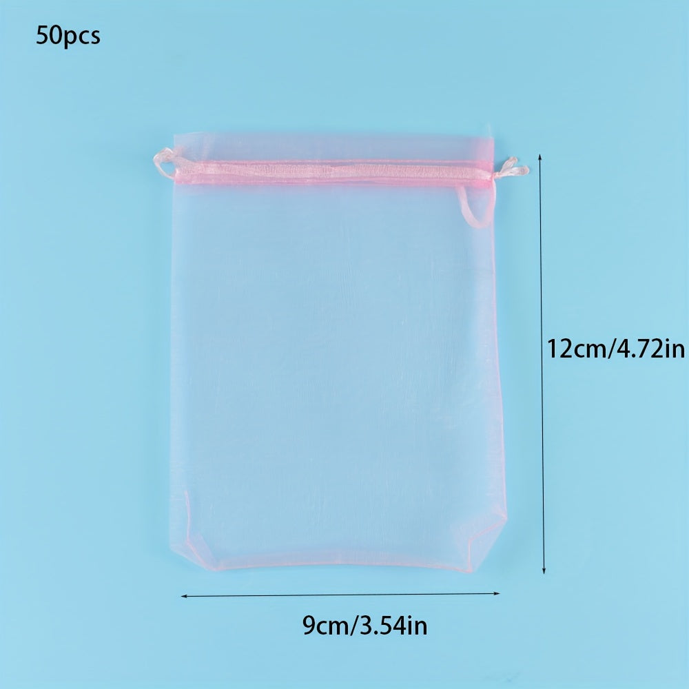 Набор из 50 розовых органзовых подарочных мешков с шнурком для украшений и подарков