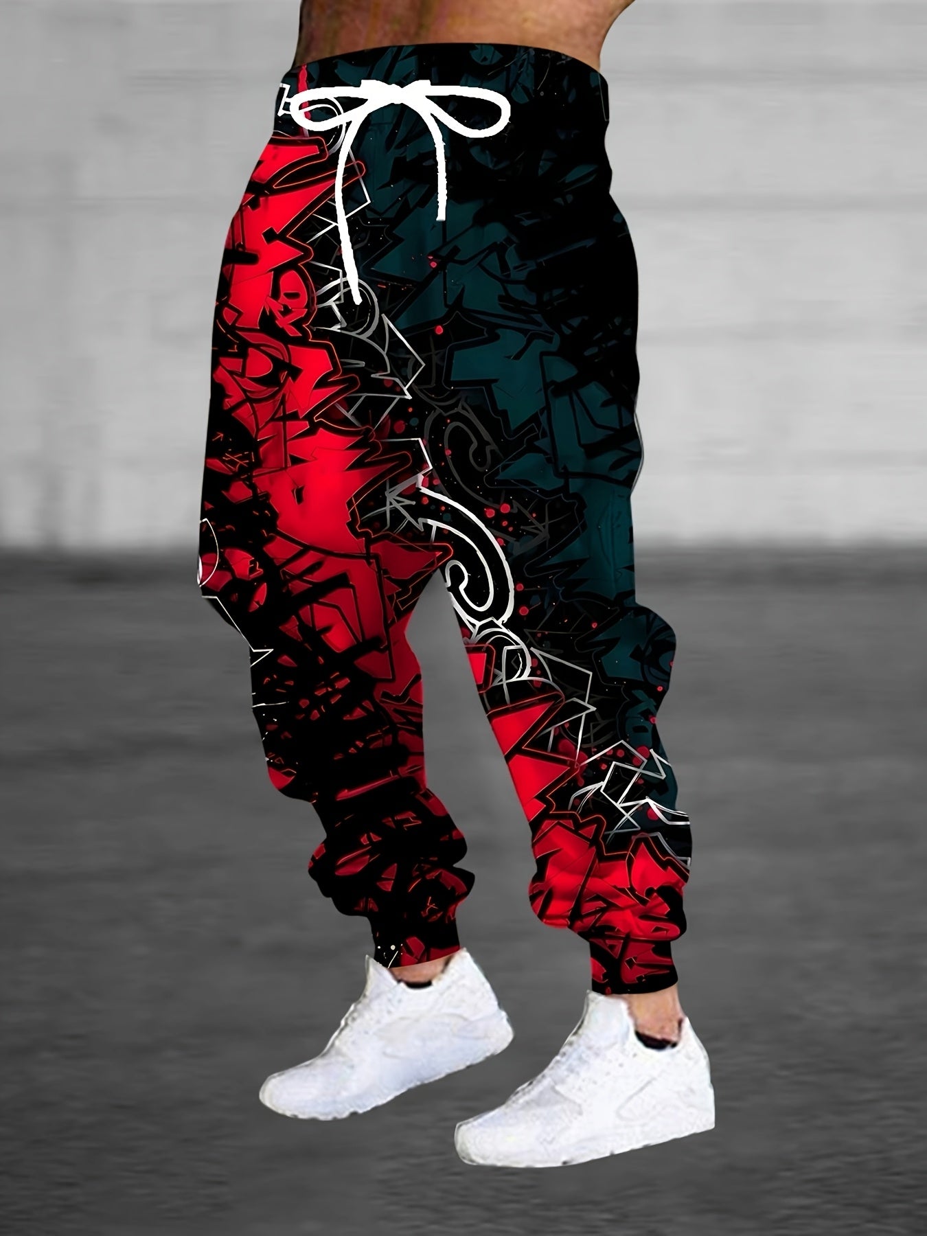 Men's Joggers with 3D Graffiti Print Drawstring Pockets Polyester Sweatpants All Seasons