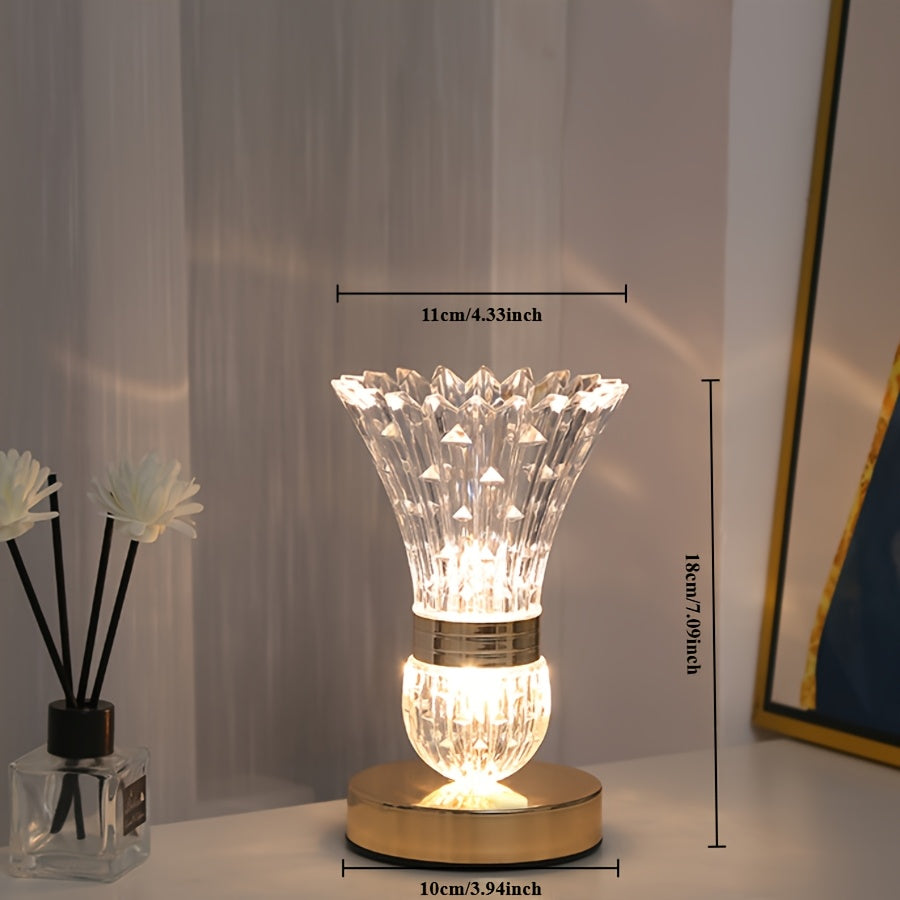 Rechargeable Crystal Vase Table Lamp with Feather Ball Design for Bedroom