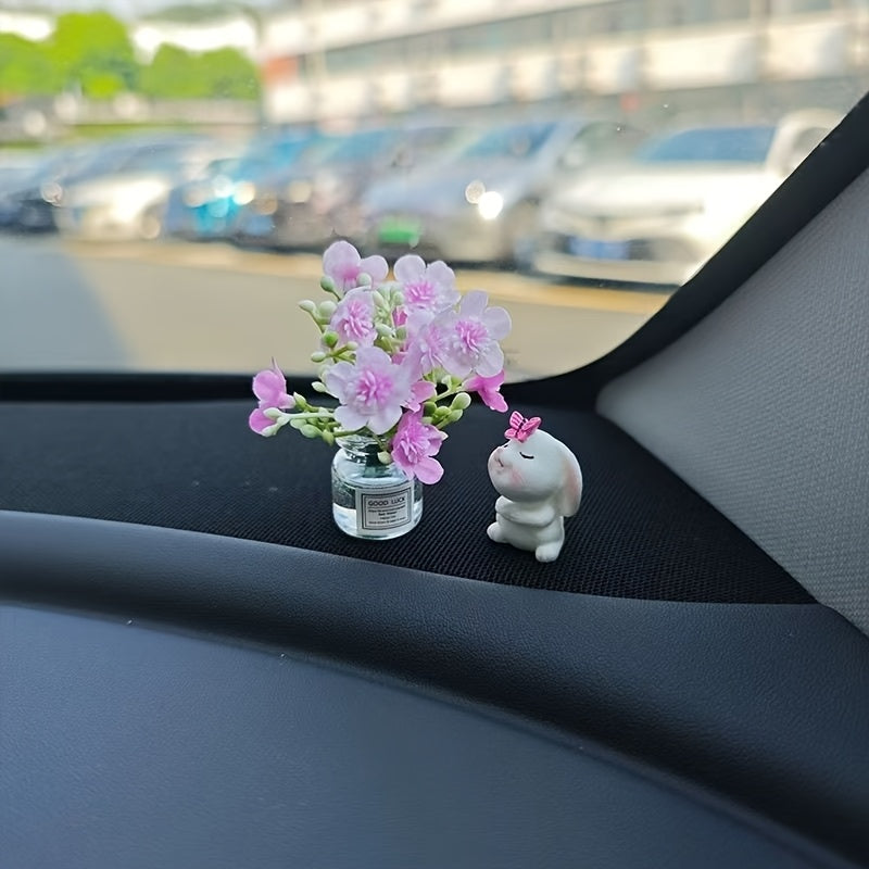 Miniature Resin Vase for Car Dashboard Decor with Healing Figurine