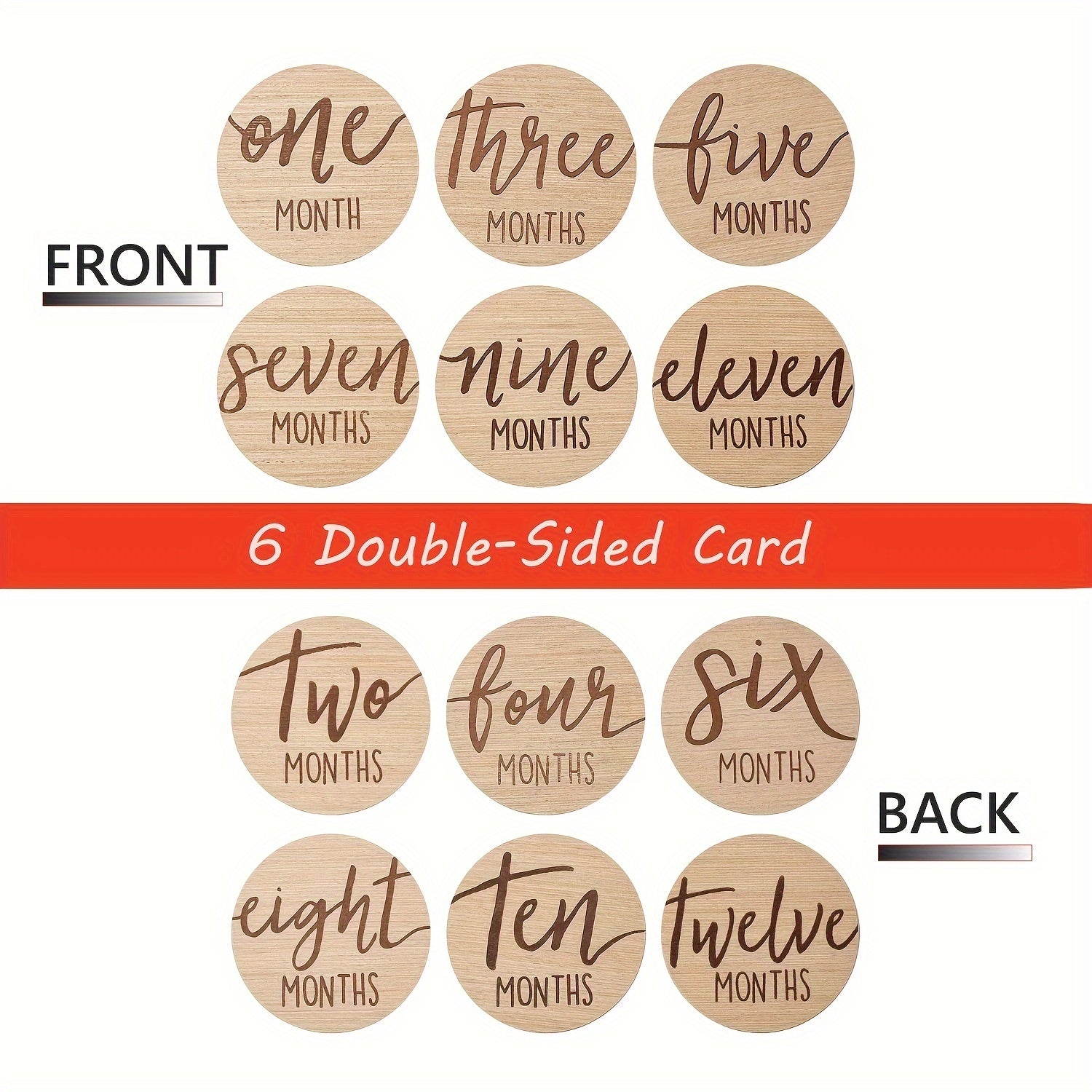 Set of 6 Wooden Double-Sided Milestone Cards for Monthly and First Year Growth