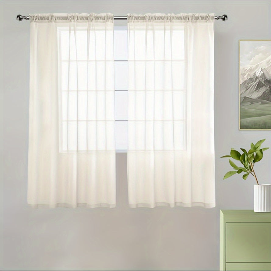 Terylene Gauze Curtains 2-Piece Set Semi-Transparent Light-Filtering Home Decor