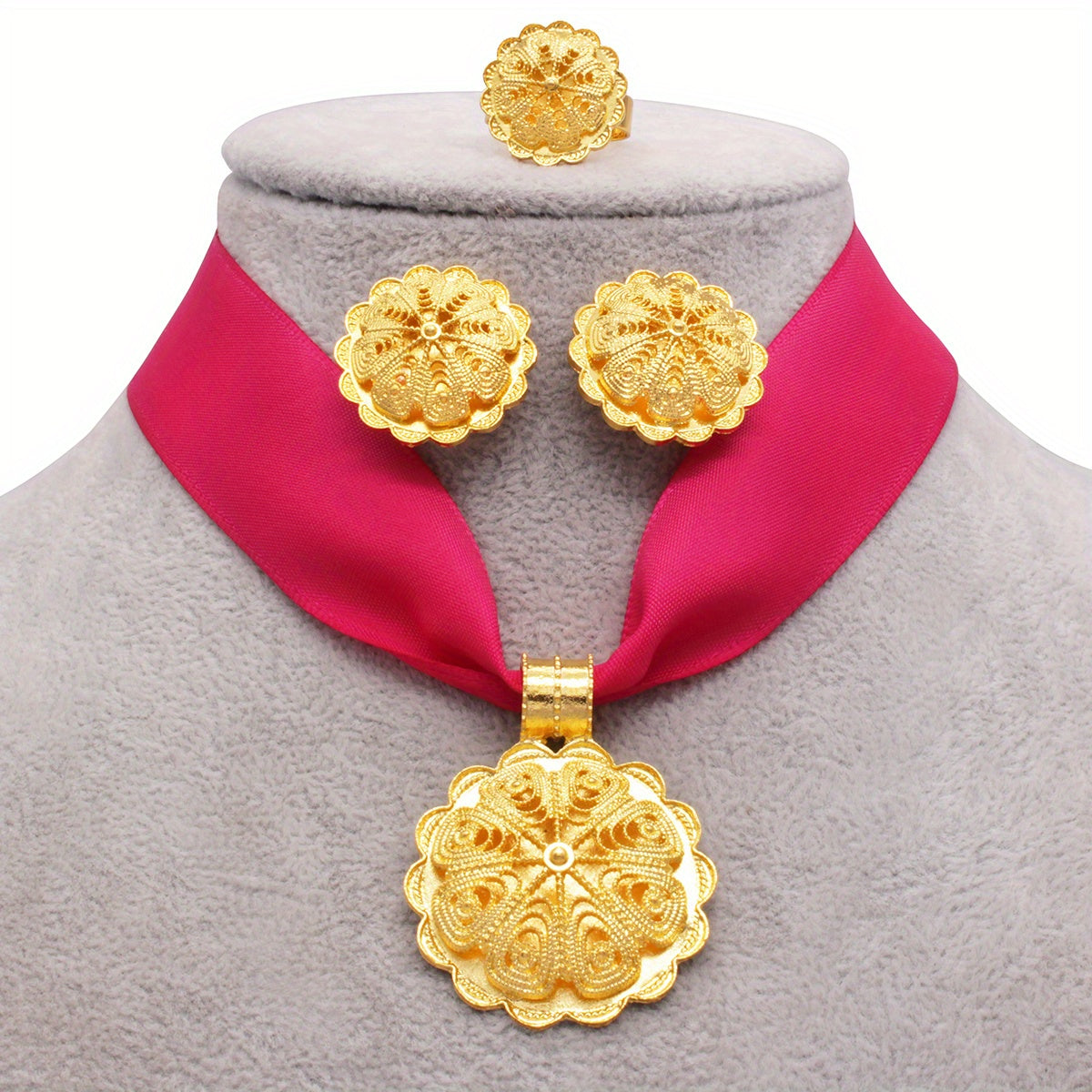 Set of 4 Exaggerated Design Jewelry Earrings Necklace Ring for Daily or Party Wear