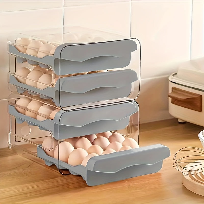 Caja de almacenamiento para huevos, organizador de nevera de doble capa con 32 compartimentos de plástico