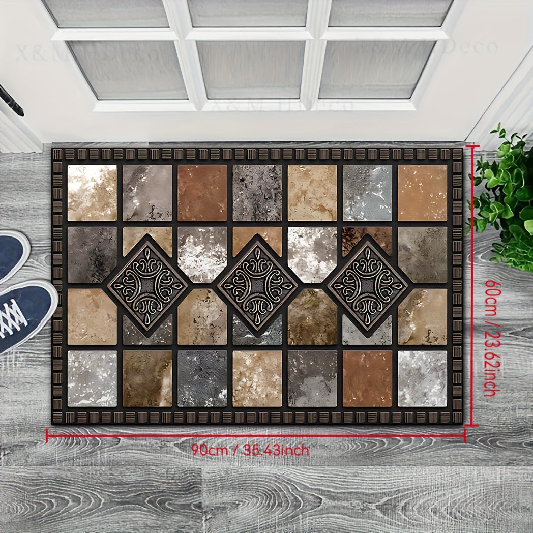 "Embossed Diamond Pattern Vintage Rug: 90sm x 36.43dyuym Kirish yo'lagi - Eski eshiklar, yotoq xonalari va hammomlar uchun ideal"