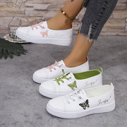 Women's Butterfly Embroidered Casual Sneakers White Lightweight Low Tops