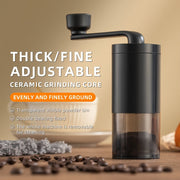 Hand Coffee Grinder with Adjustable Settings and Storage Compartment