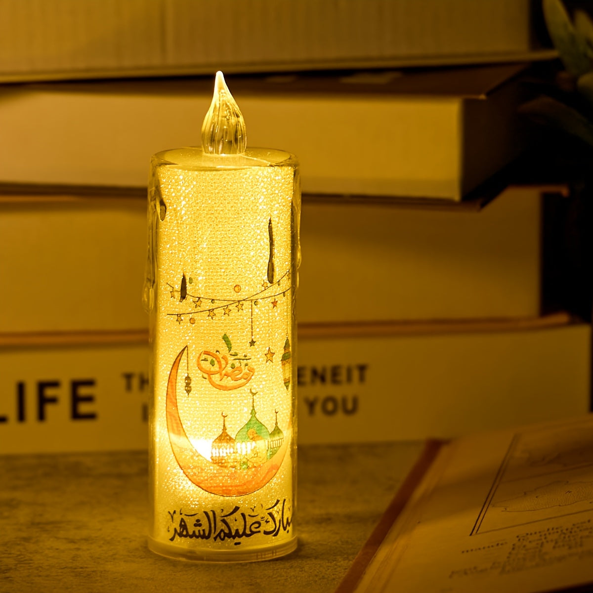 4 ta LED Ramazon sham yoritgichlari batareyalar bilan ishlaydi, Eid va bayram tadbirlari uchun mukammal.