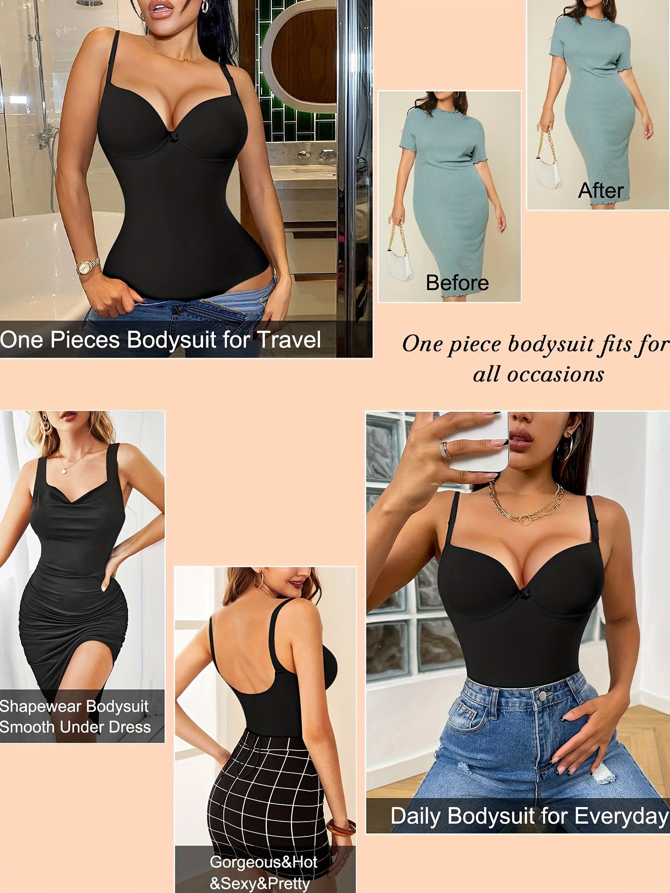 Ayollar uchun orqa qismi ochiq, qattiqlashtiruvchi va shakllantiruvchi bodysuit, toʻliq nylon spandeks