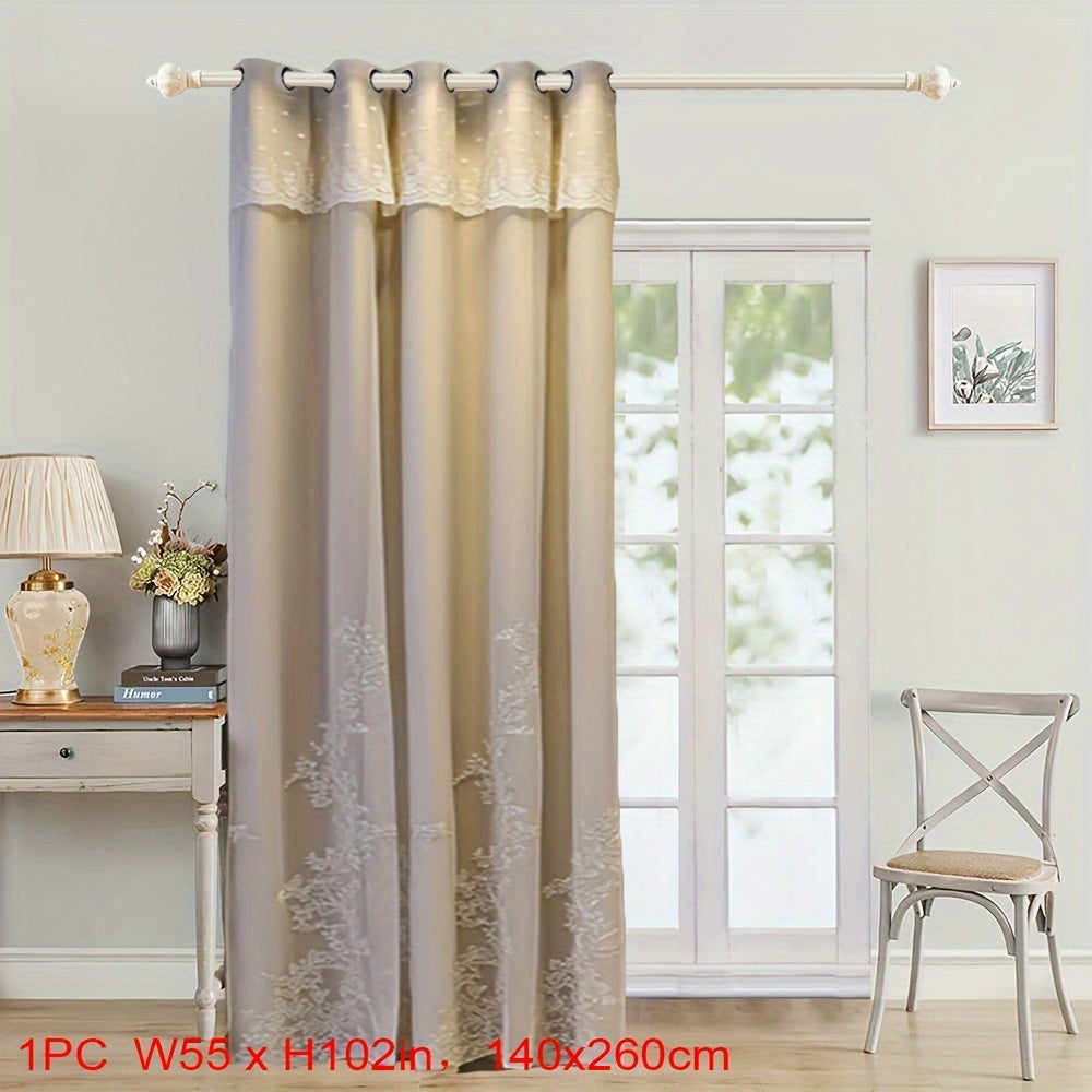 Double Layer Embroidery Curtain with Lace Grommet Top for Bedroom or Living Room Window Treatment