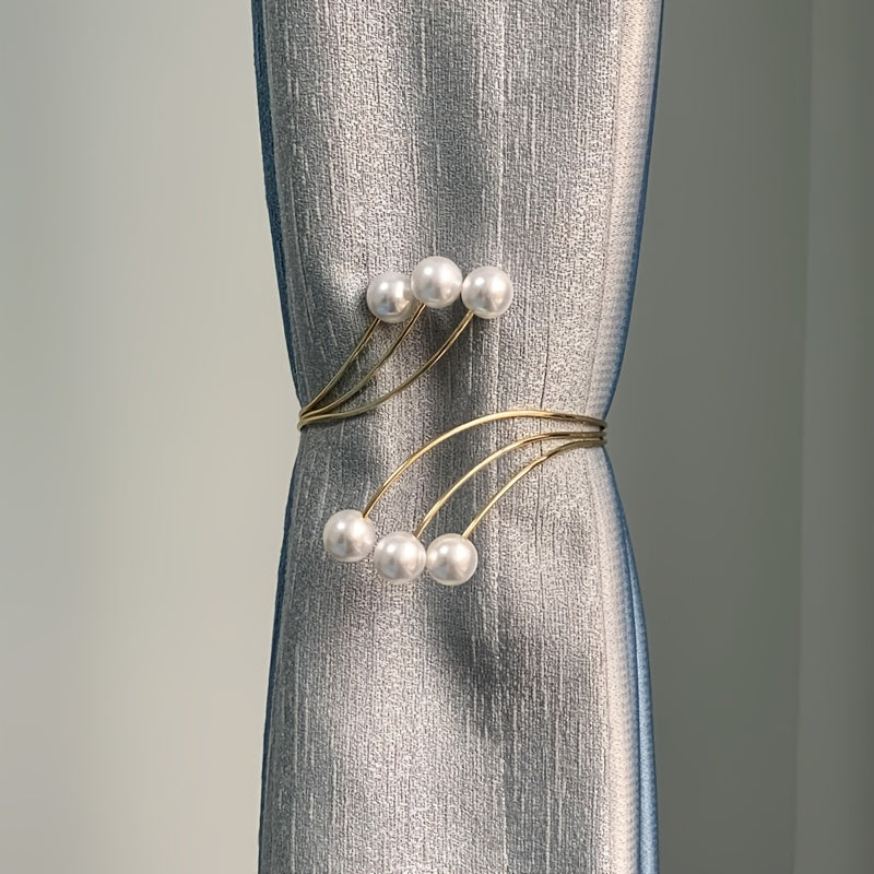 Stylish Metal Holdbacks for Curtains Faux Pearl Curtain Buckle Home Decor