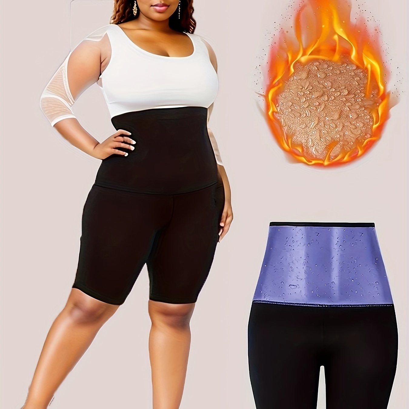 Plus Size Women's Sports Leggings Sauna Shorts High-Waisted Yoga Pants