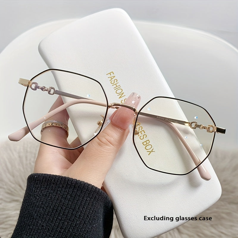 Polygonal Gold Metal Eyeglasses Frames with Flat Lenses for a Natural Look