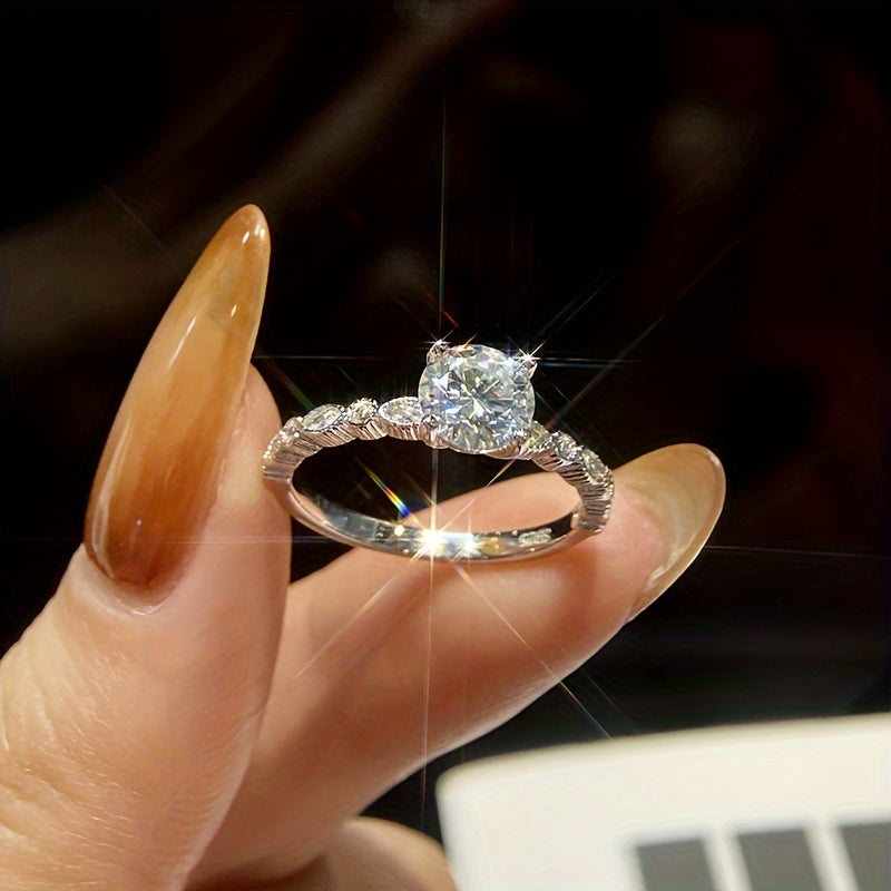 1 Carat Moissanite Engagement Ring with Four-Claw Setting in Sterling Silver