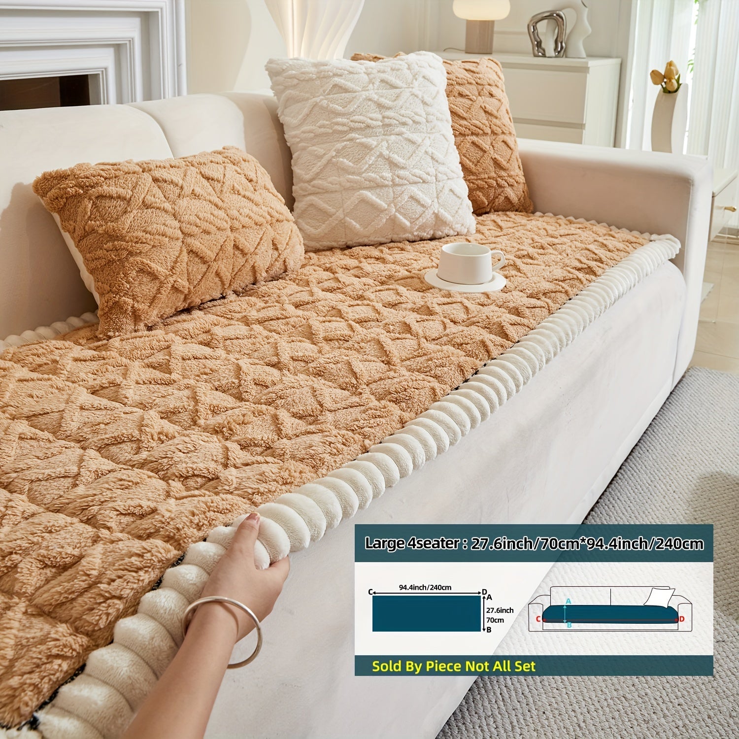 Bohemian Quilted Sofa Cover Plush Fabric Non-Slip Machine Washable Decorative