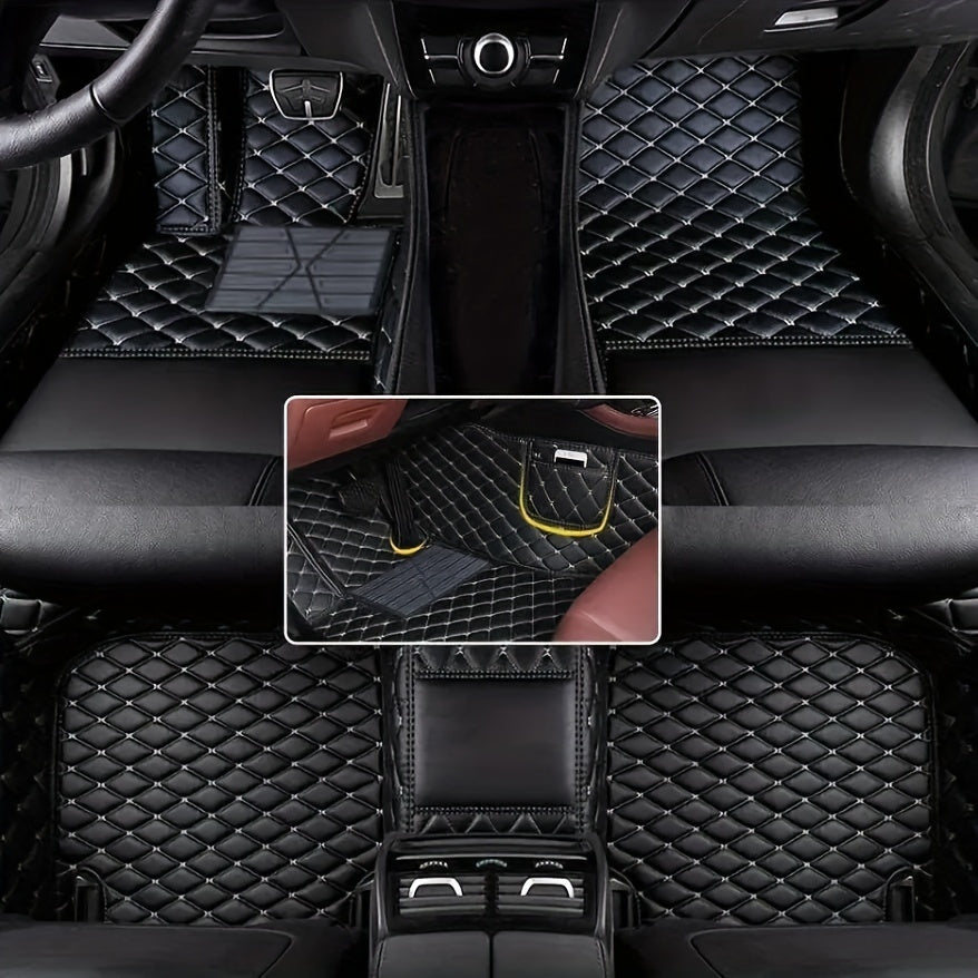 Faux Leather Car Floor Mats All-Weather Front Rear Black Set